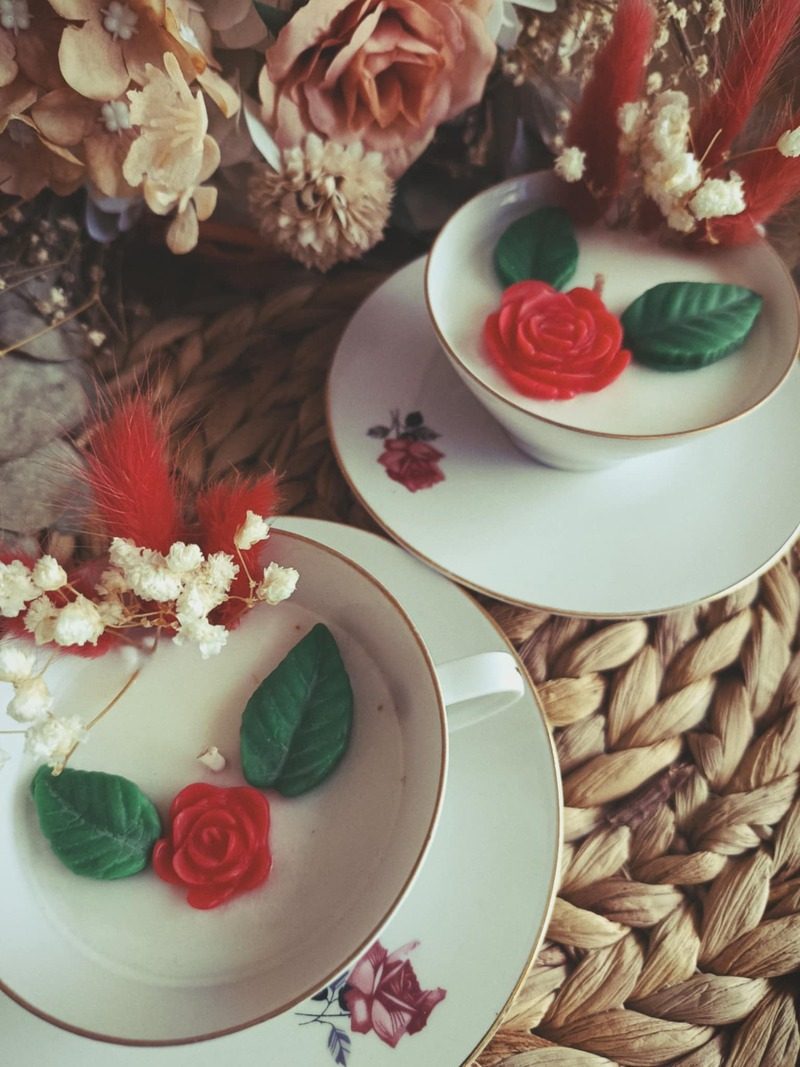 bougies tasse vintage rose ancienne